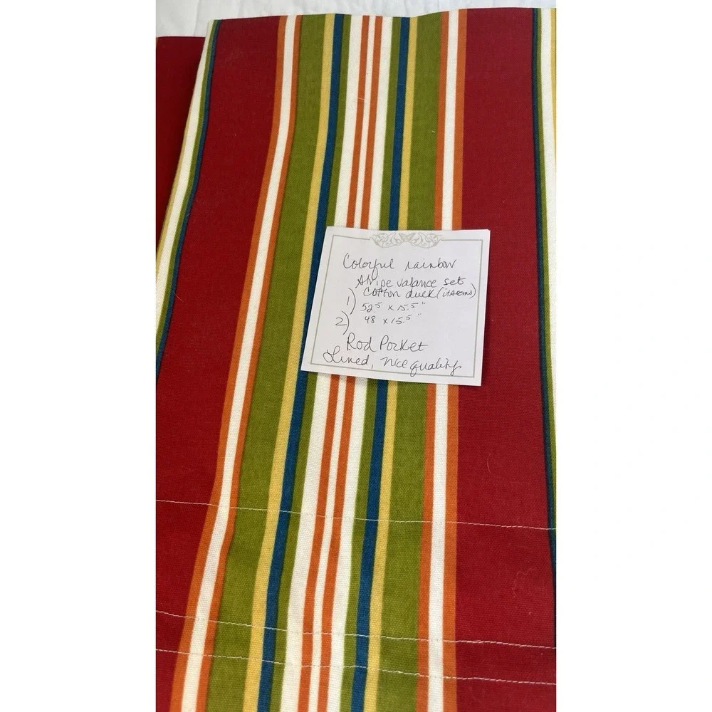 Colorful Striped Valances Red Lined Custom Made Set Of 2 Summer Rainbow Stripes